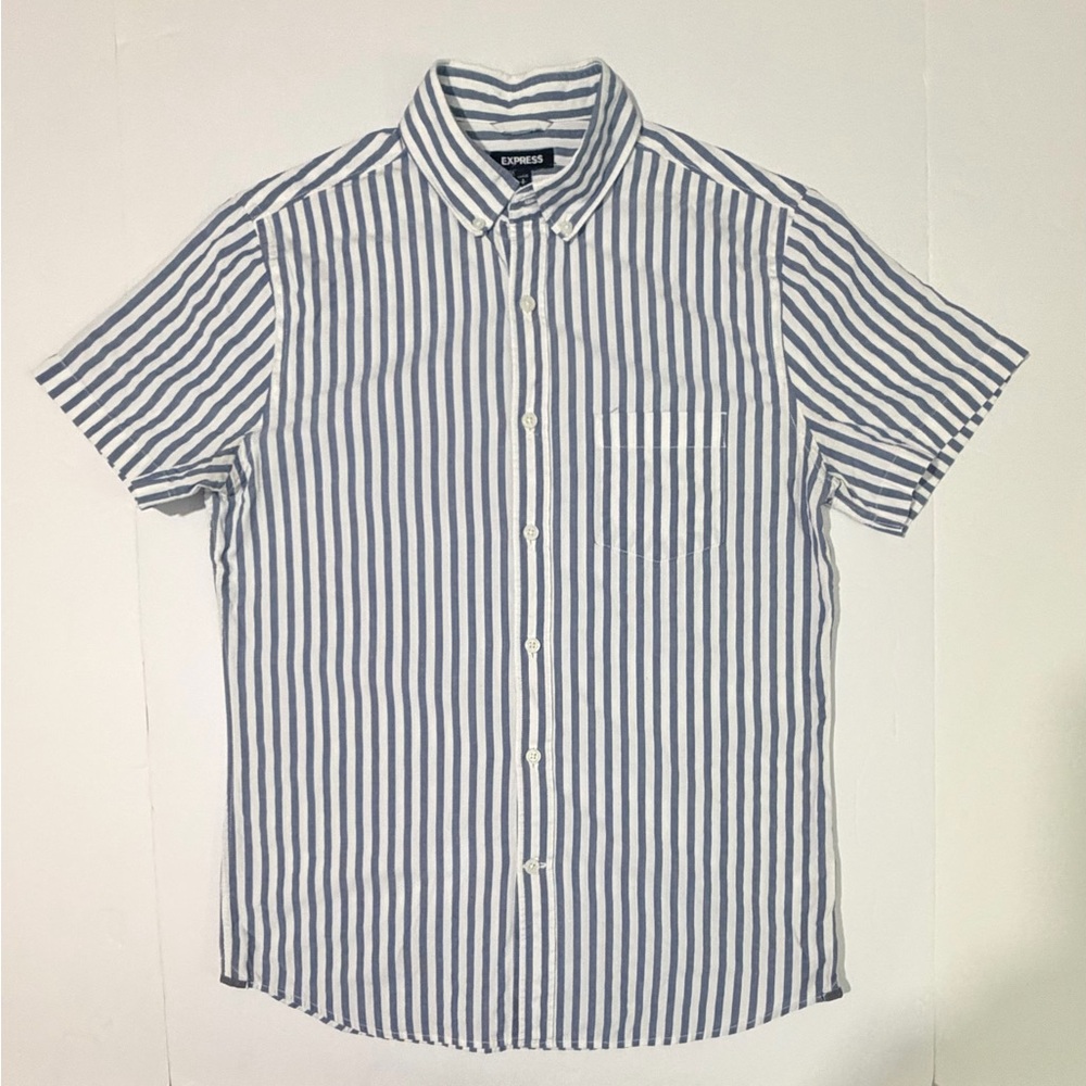 Express Blue and White Striped Button-Down Shirt